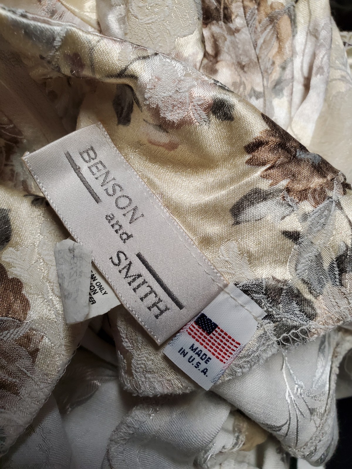 Vtg Benson & Smith Floral Roses XS-S 90s Ss Cottagecore Ss Gold Damask Midi