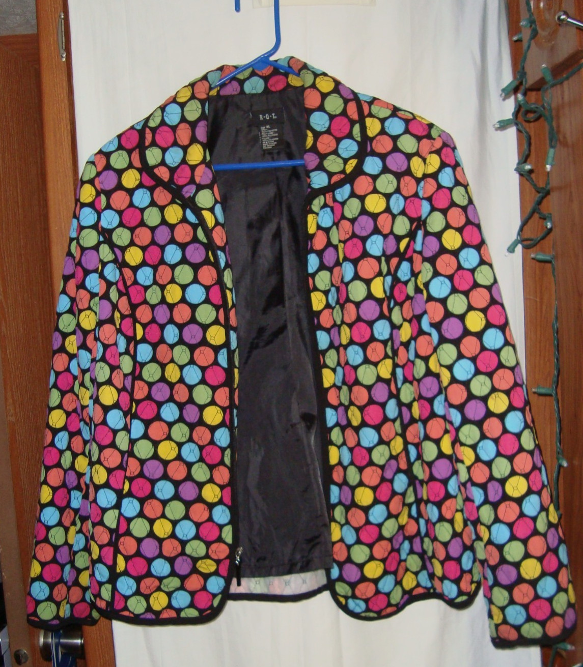 Vintage RQT ART TO WEAR Jacket*Multi Color « Baseball »Polka Dots*XL*Lined*Quilted