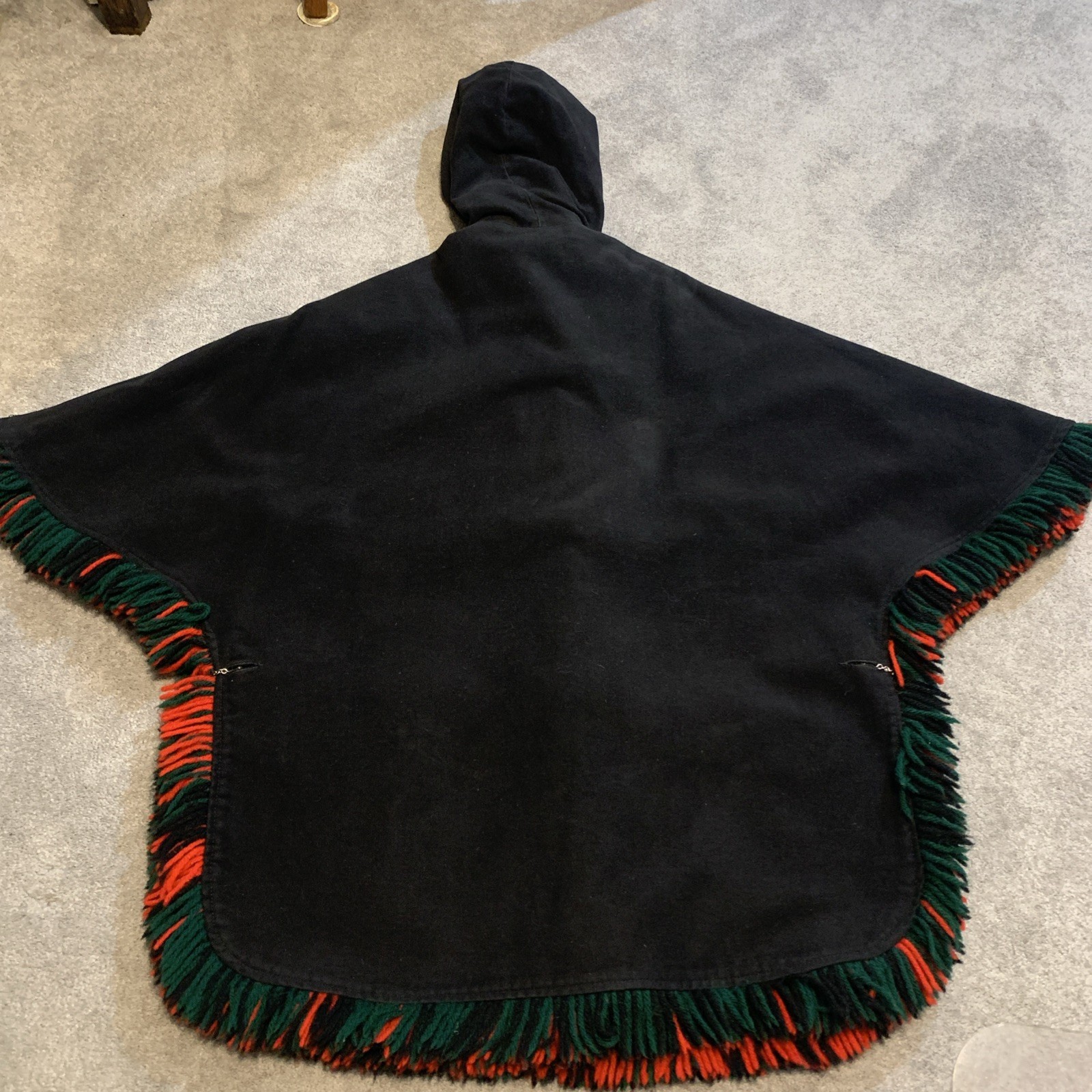 Vintage 70s Red Plaid Wool Blend Reversible Fringe Poncho Cape One Size