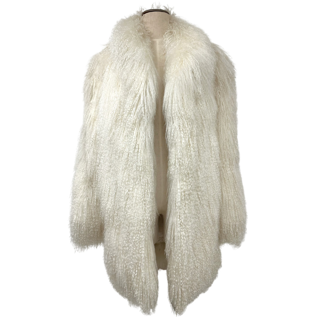 Vintage 1970s White Mongolian Lamb Fur Studio 54 Style Coat