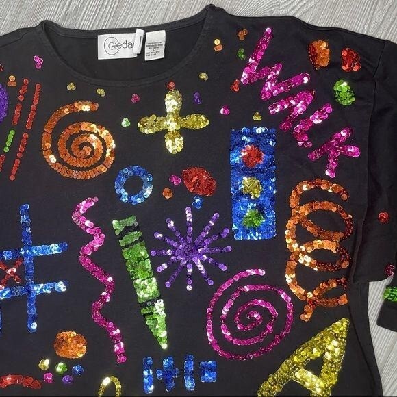 Vintage cotton cedars sequin crossing guard teacher school long sleeve shirt lg