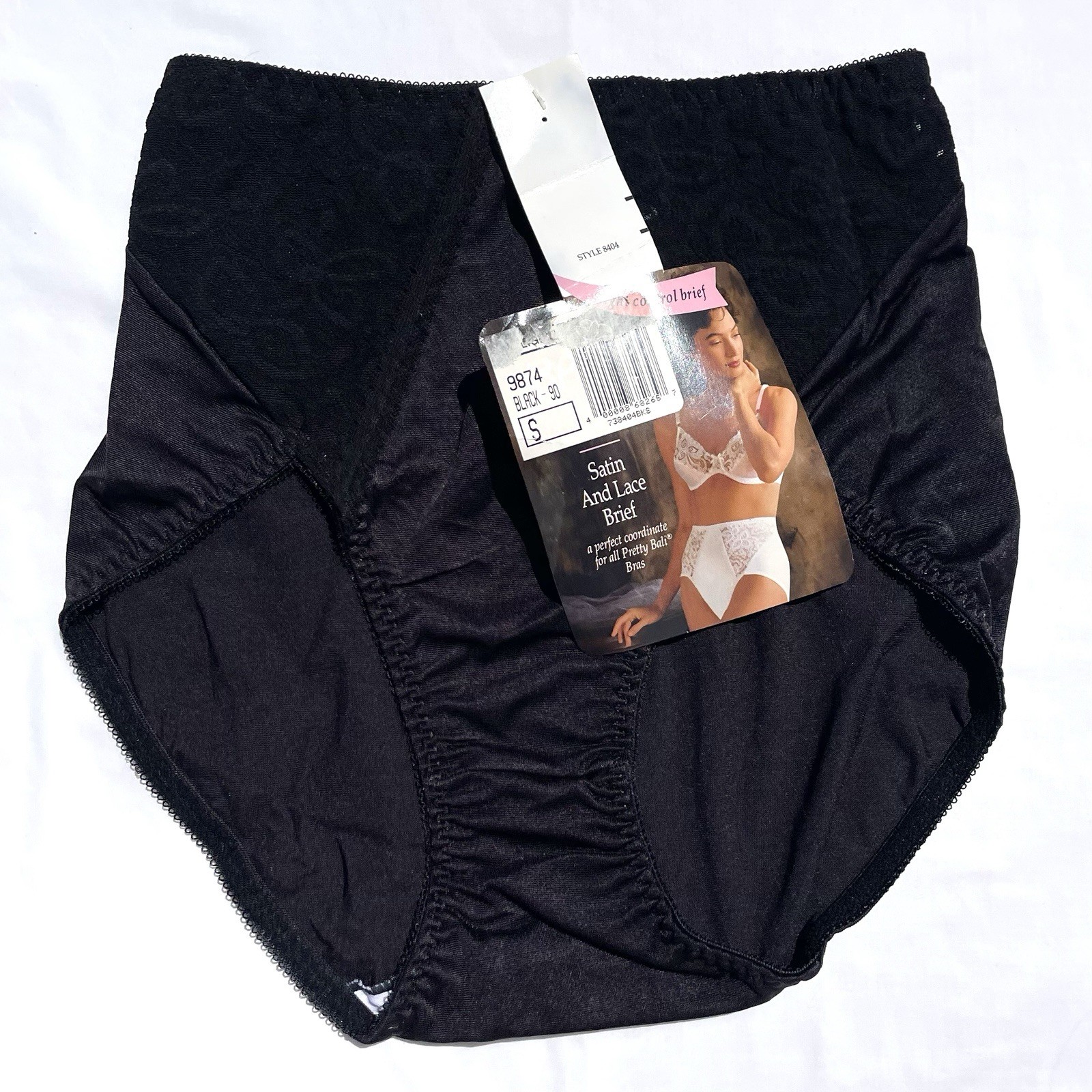 Vintage Bali Satin And Lace Light Control Brief 8404 Black Small 25/26