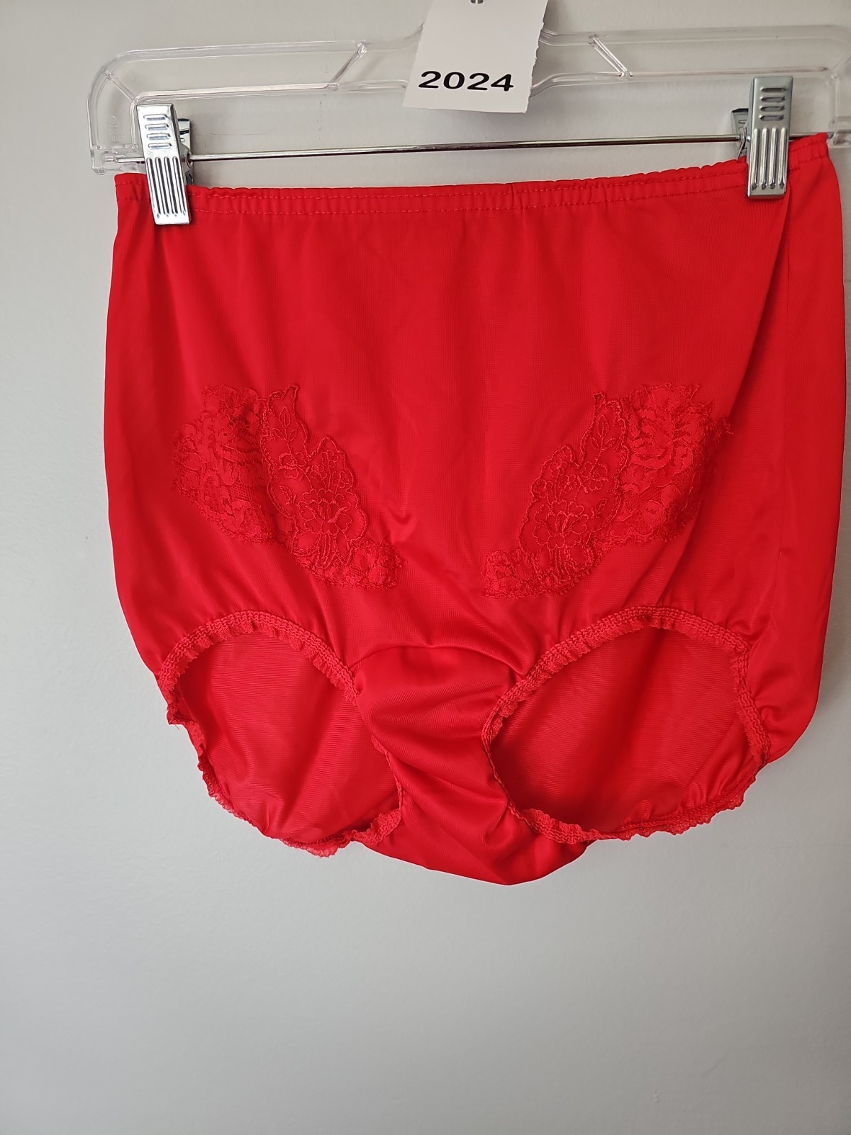 Vintage Pennys Gaymode Red Panties Embroidered Lace Detail Size 34