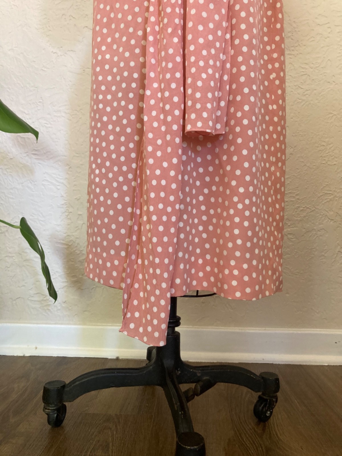 🇫🇷Vtg Yves Saint Laurent Polka Dot Pink Dress Puff Blouson Sleeve France Sz.36