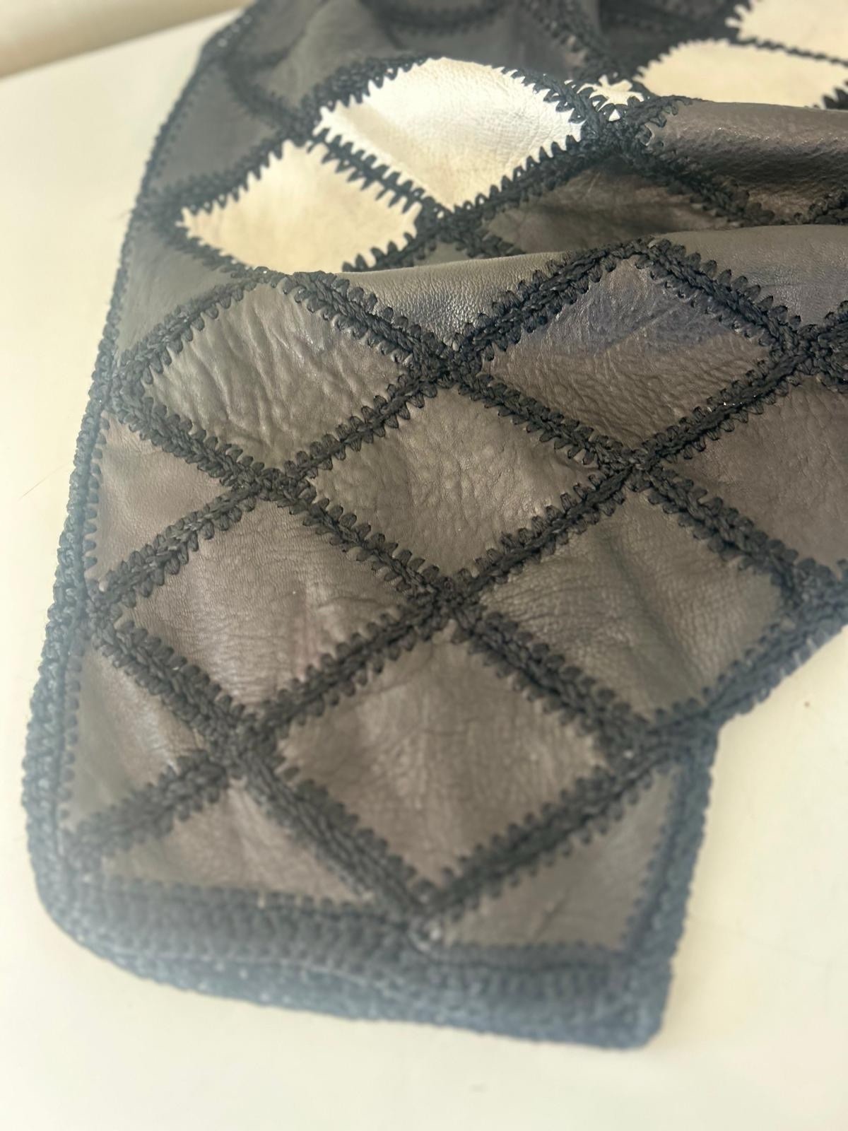 1970s Black And White Leather Pact work Top Size, S.