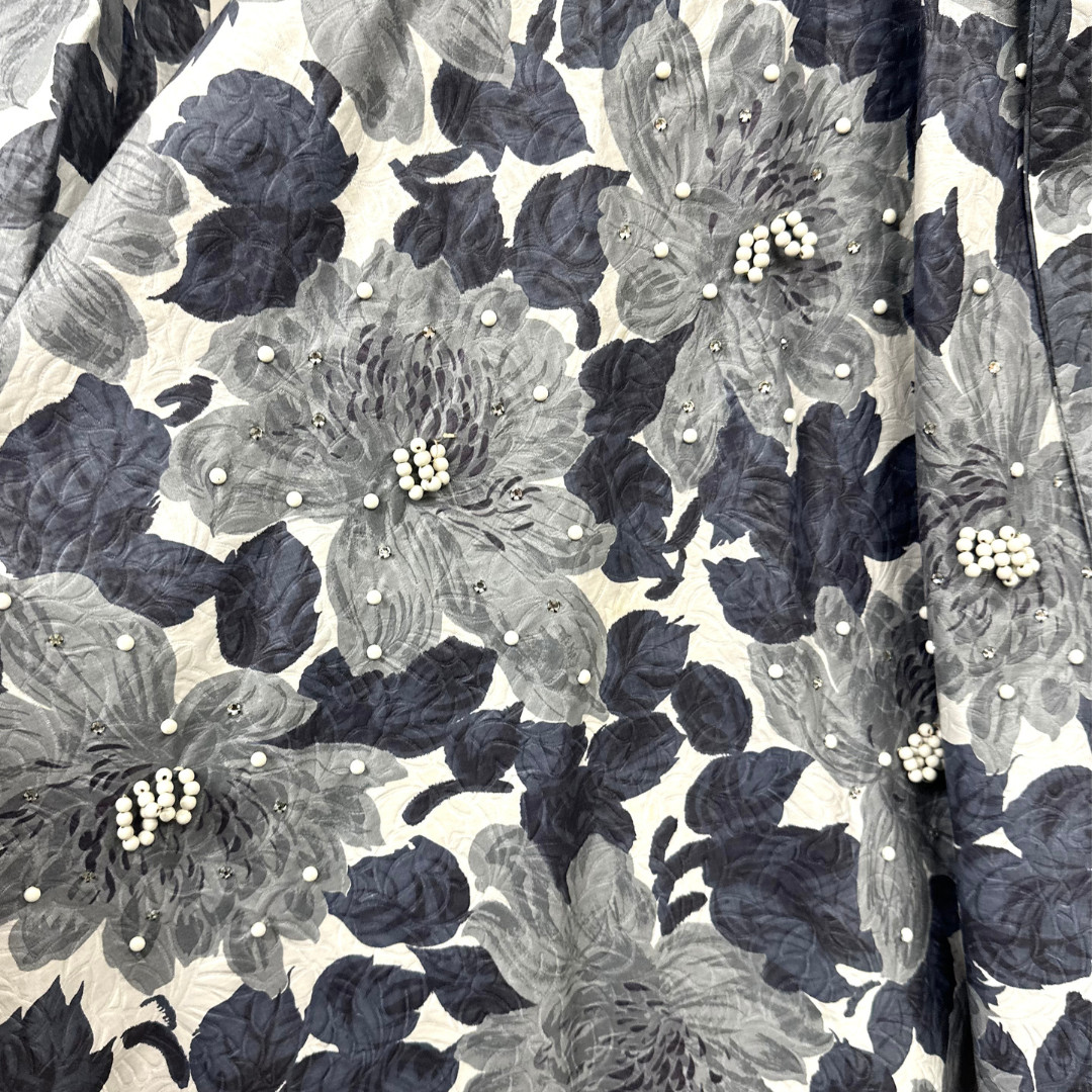 Vintage 1950s Fred Perlberg Grey Floral Beaded Rhinestoned Dress & Shawl