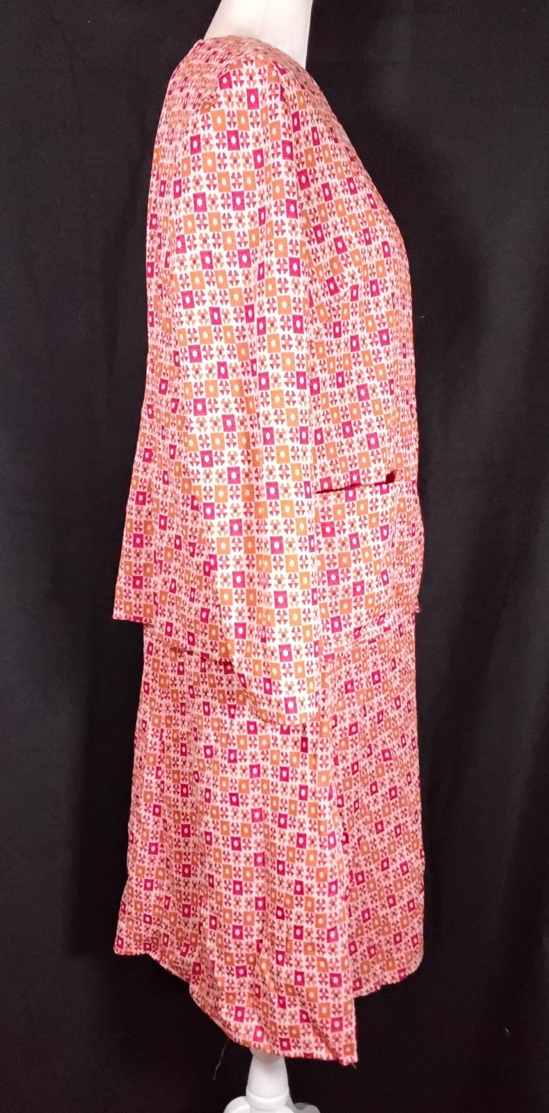 Vintage 70s Unbranded Orange Shift Midi V Neck Dress And Jacket Sz M/L USA