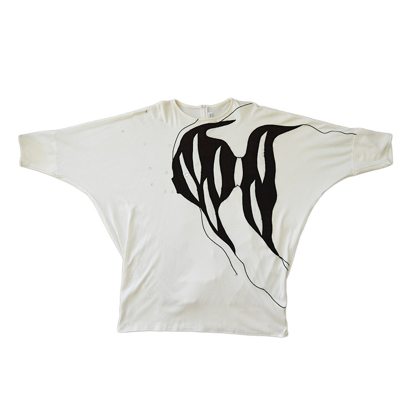 1980s Vintage Oversized Batwing Top – Avant Garde Fish Stud Design– Tunic Shirt