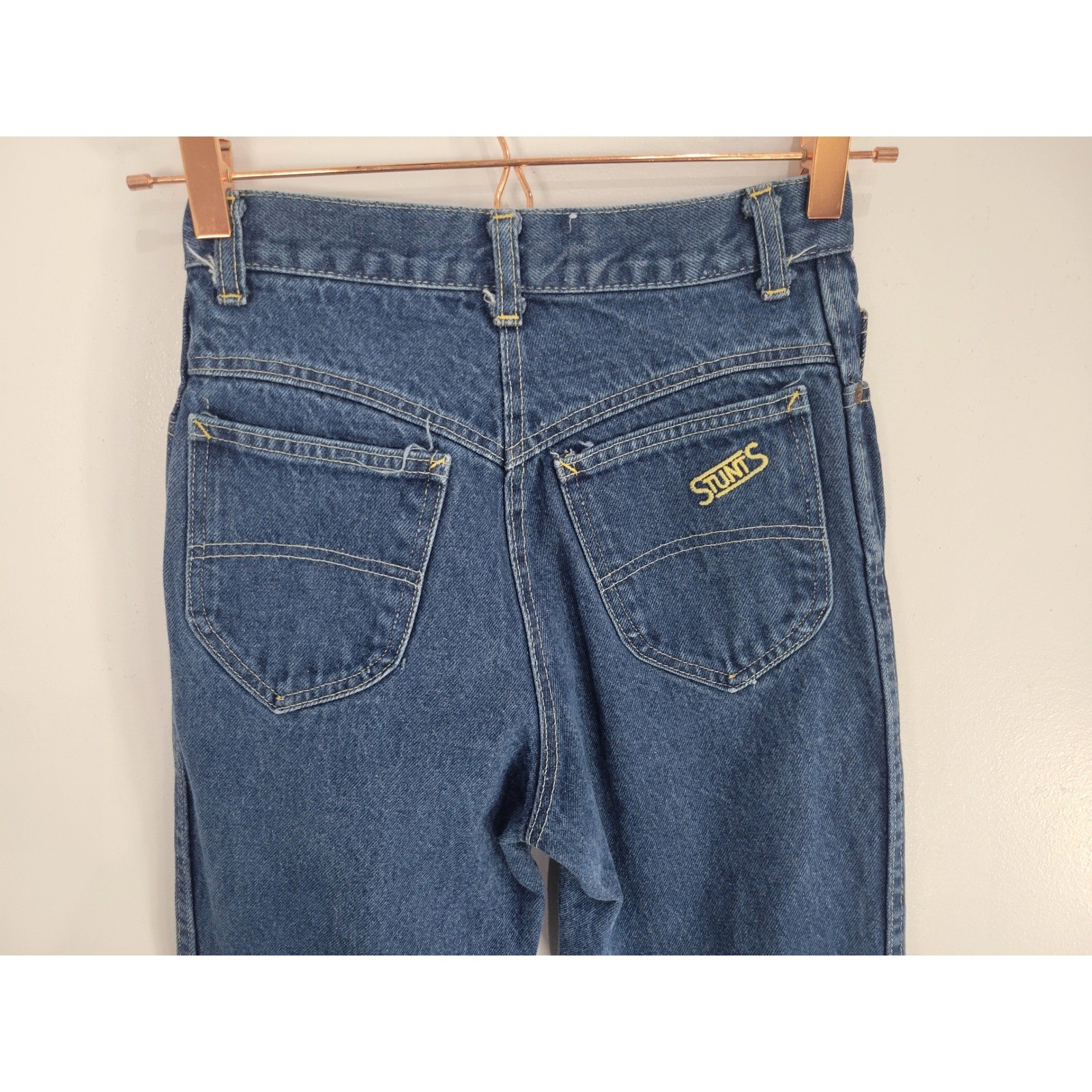 Vintage Stunts High Waisted Straight Leg Blue Denim Jeans Made in USA 25 Waist