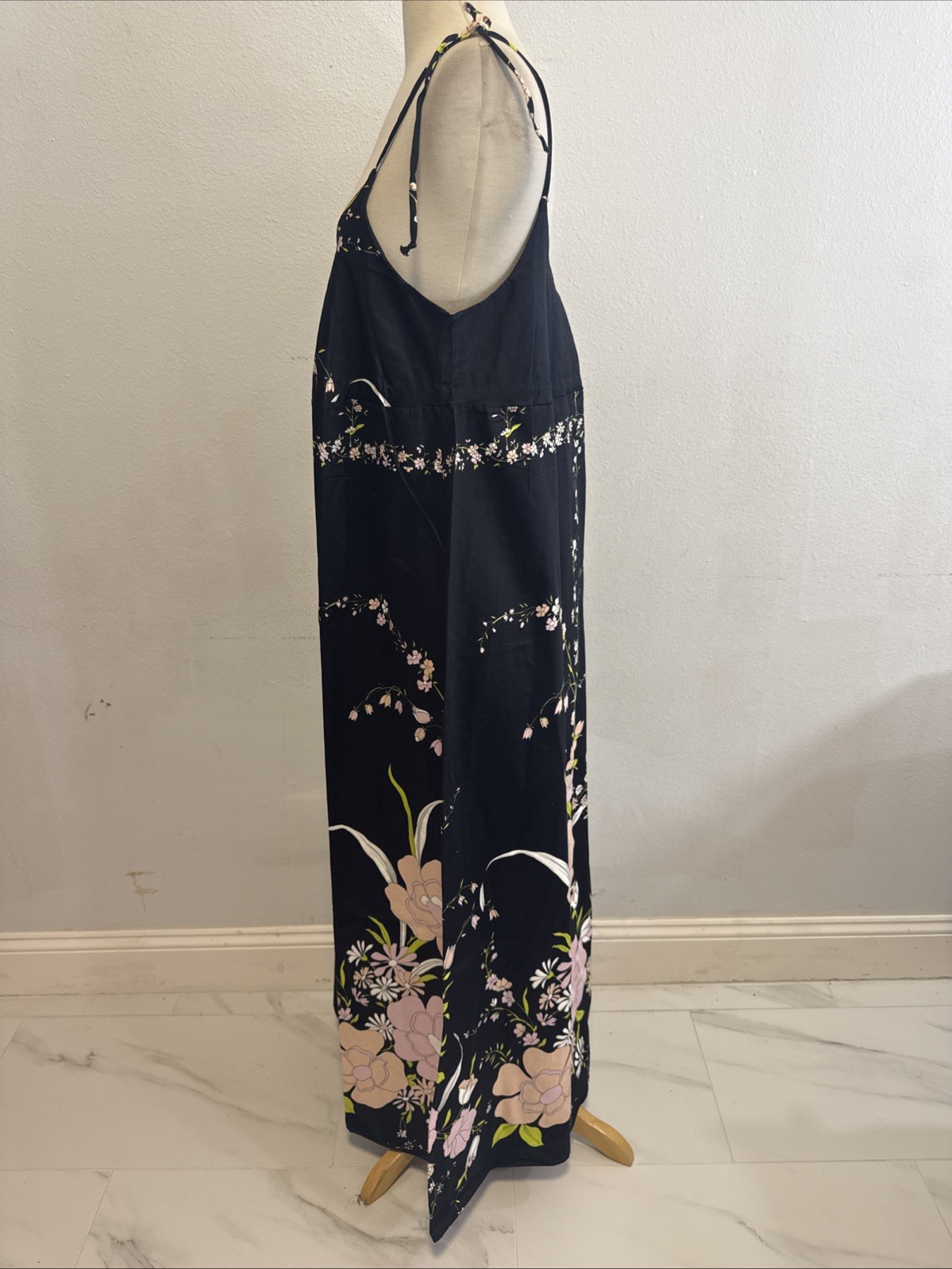 Vtg Dutchess Individually Yours Maxi Dress M Black Floral Babydoll Cottagecore