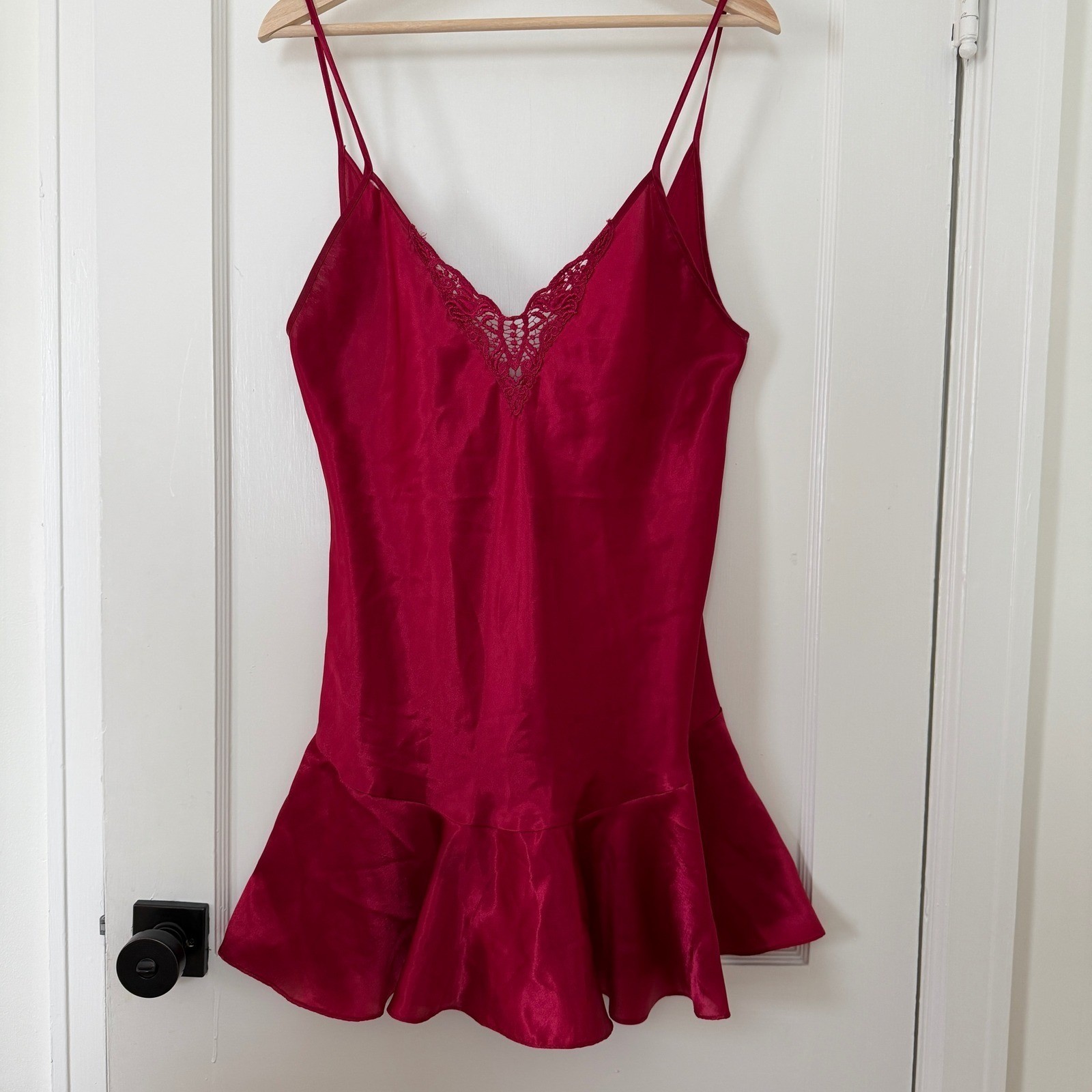 Vntg Intimate Affair Red Satin Lace Trim Nightgown Slip Dress L: Boho, 90&rsquo;s