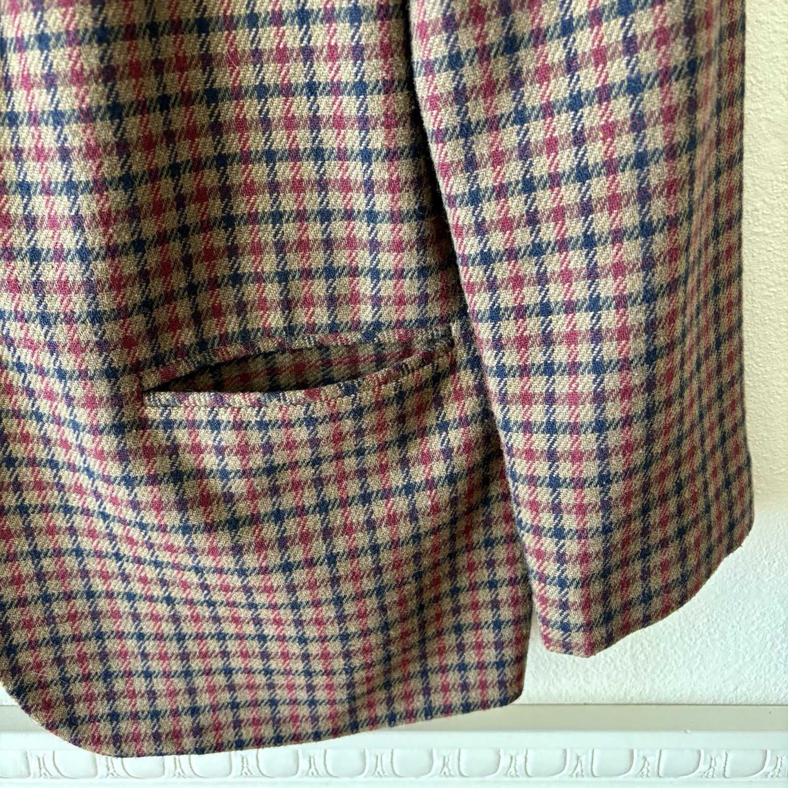Vintage Sag Harbor Blazer Wool Blend Women’s 8 Tan Red Houndstooth Jacket 90s