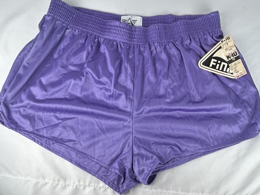 NWT Vintage Fin Purple Shiny Nylon Track Shorts Womens L Pull On Gym Athletic