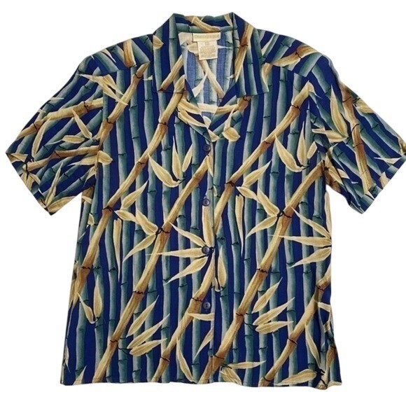 Vintage Tropical All Over Bamboo Print Hawaiian Shirt Vacation Summer Cruise