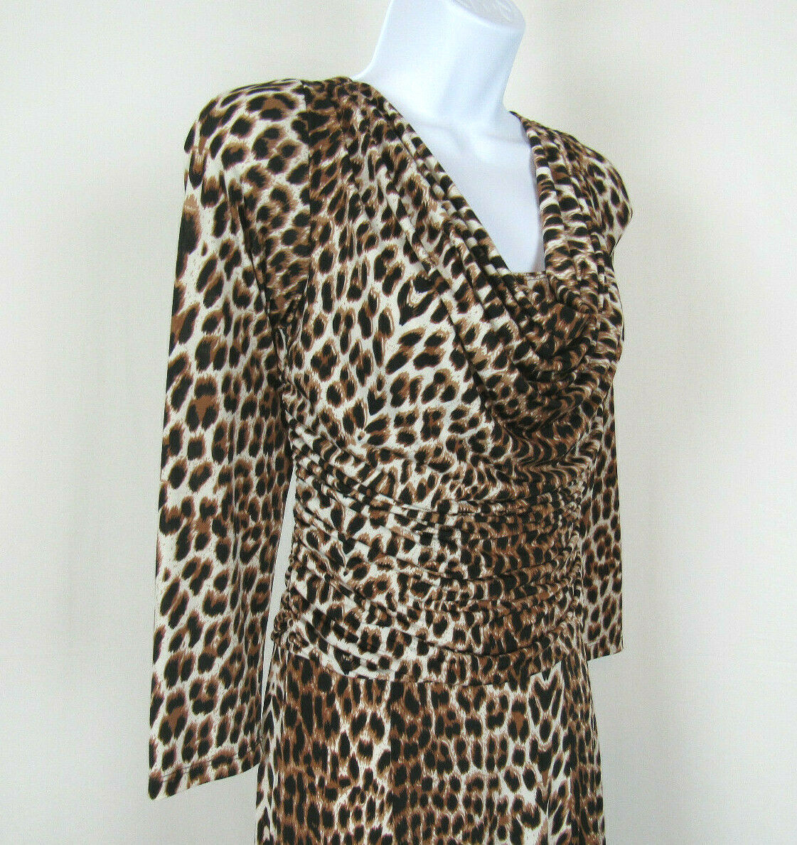 VTG 1980s 90s SHARON MAX LEOPARD PRINT POLY LYCRA STRETCH DRESS DRAPING