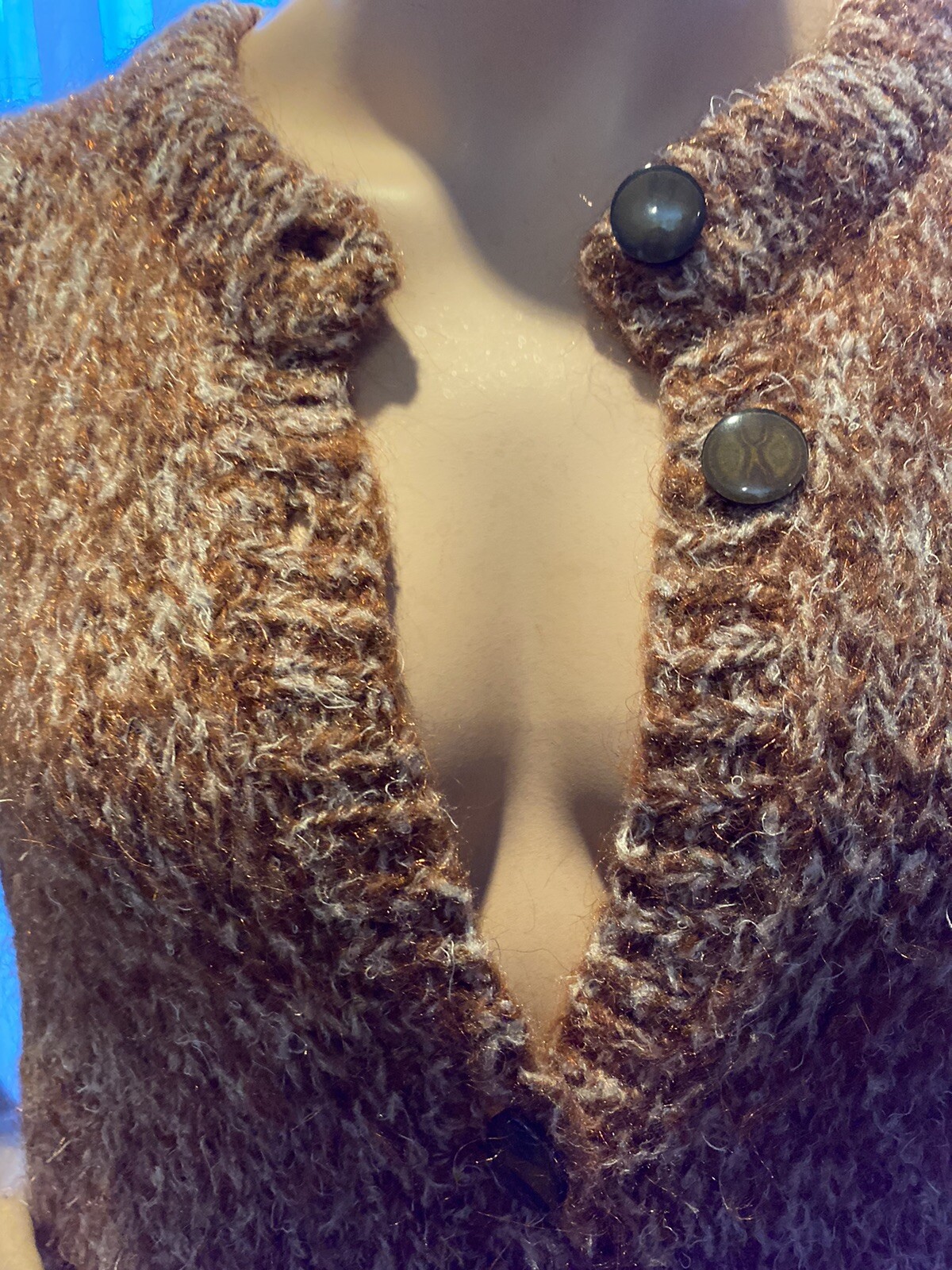 VINTAGE 50&rsquo;s Womens MOHAIR SWEATER Brown/White Marl with Copper Metalic Threads