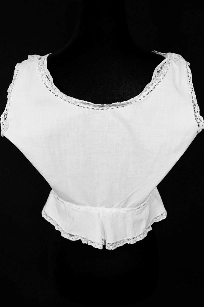 Antique French Edwardian White Cotton & Lace Camisole 36&Prime; Bust Small Ex Cond