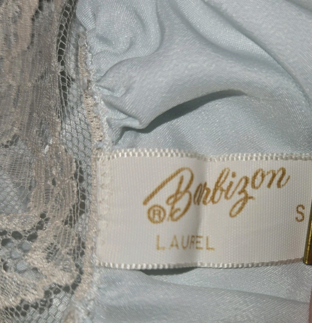 Vintage Barbizon Laurel Nightgown Small Blue Lace Trim Floral Satin De Lys Nylon