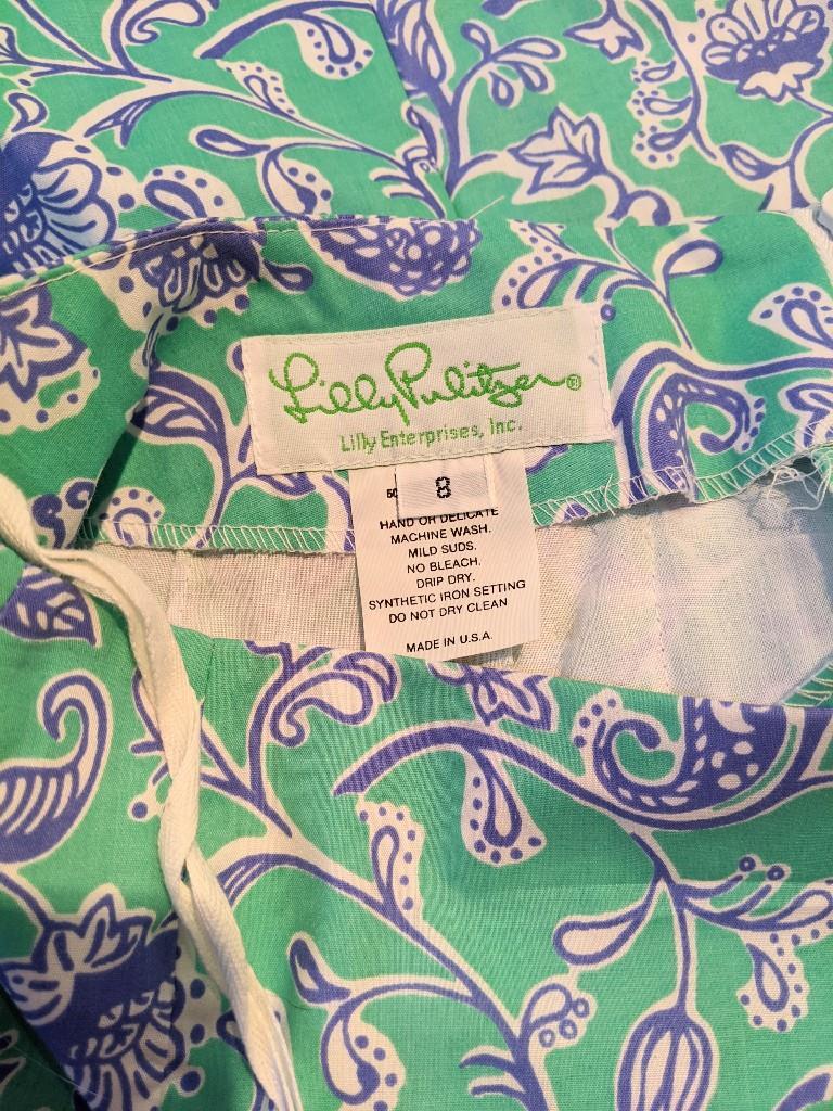 Lilly Pulitzer Scalloped Skirt Vintage Aqua Floral 24&Prime; Waist &rsquo;80s NWT XS