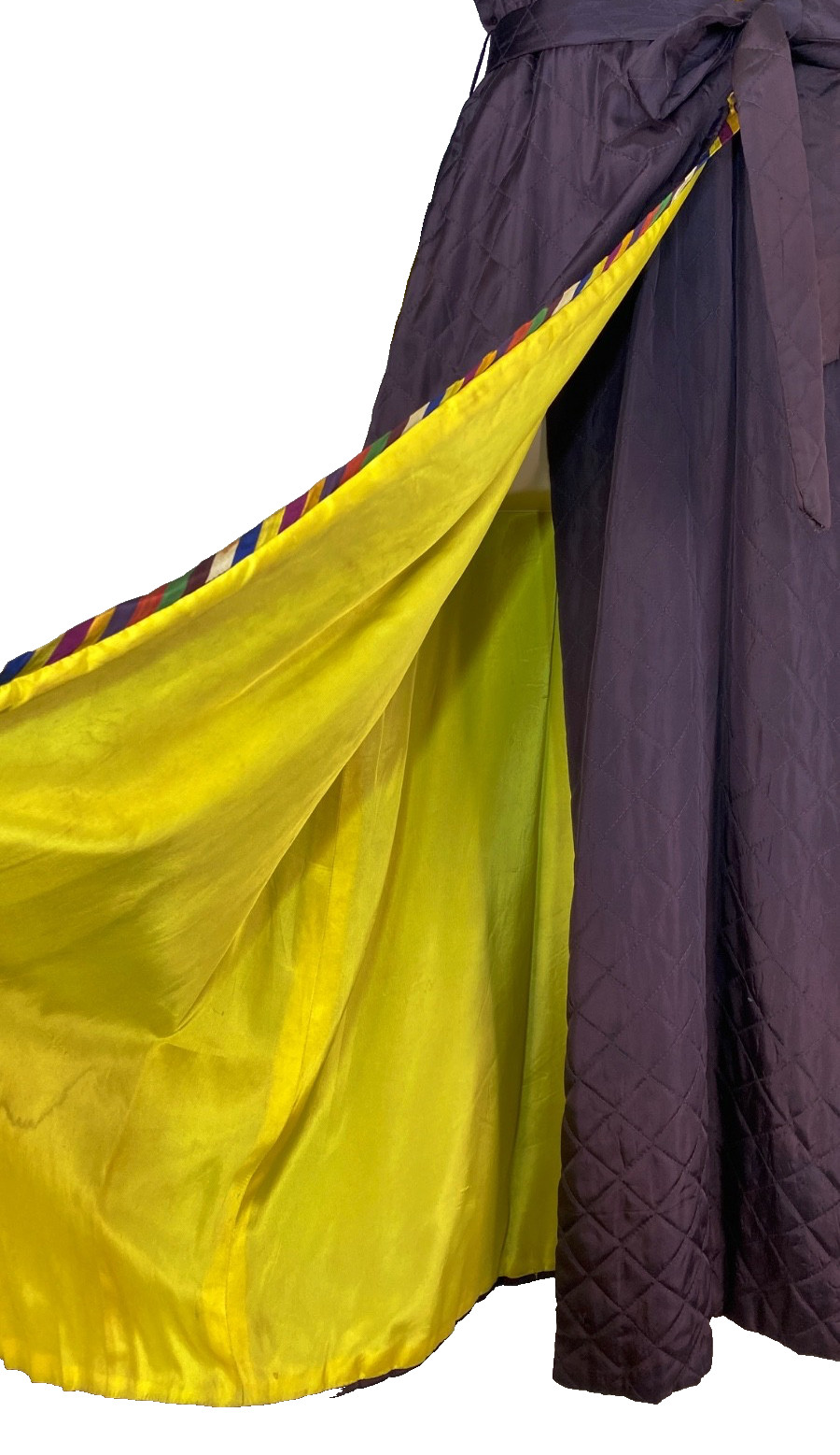 Vintage 1930s 1940s dressing robe maxi dress wrap purple yellow rainbow long