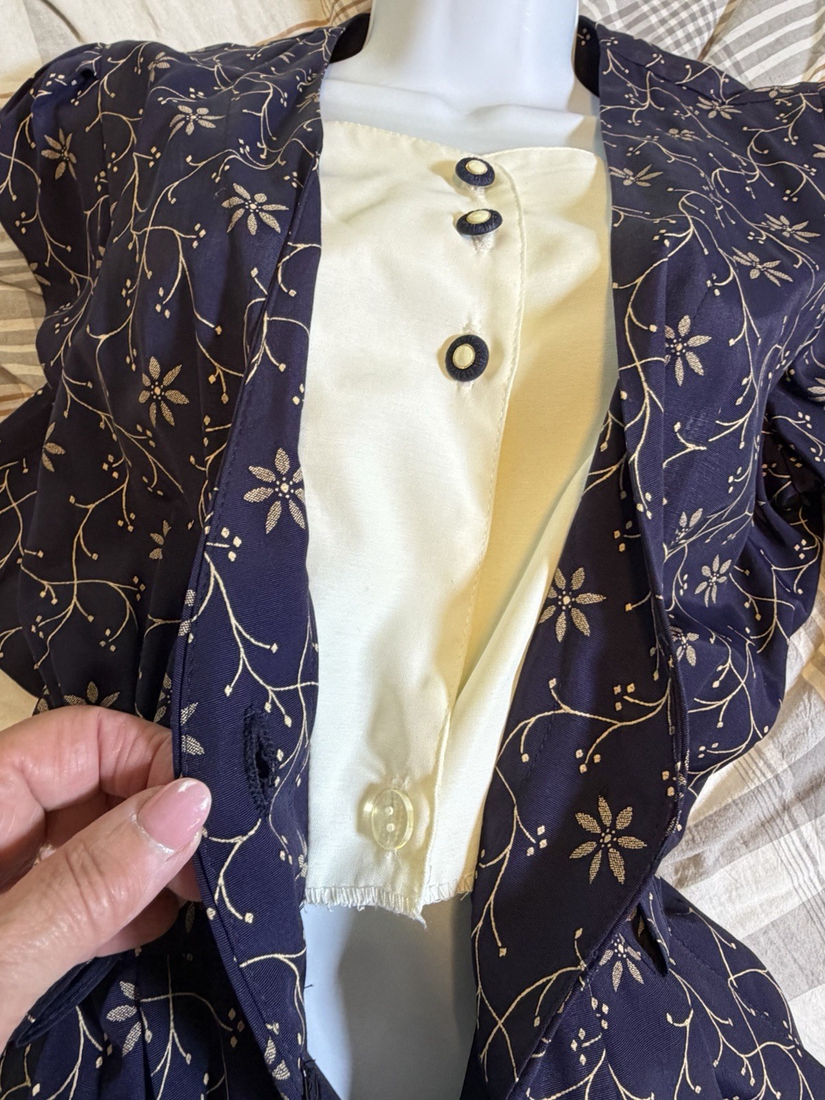 Vtg 80s Does 40s Peri Petites Navy Shirt Dress~8P~Belt 3/4 Puff Slvs Secretary