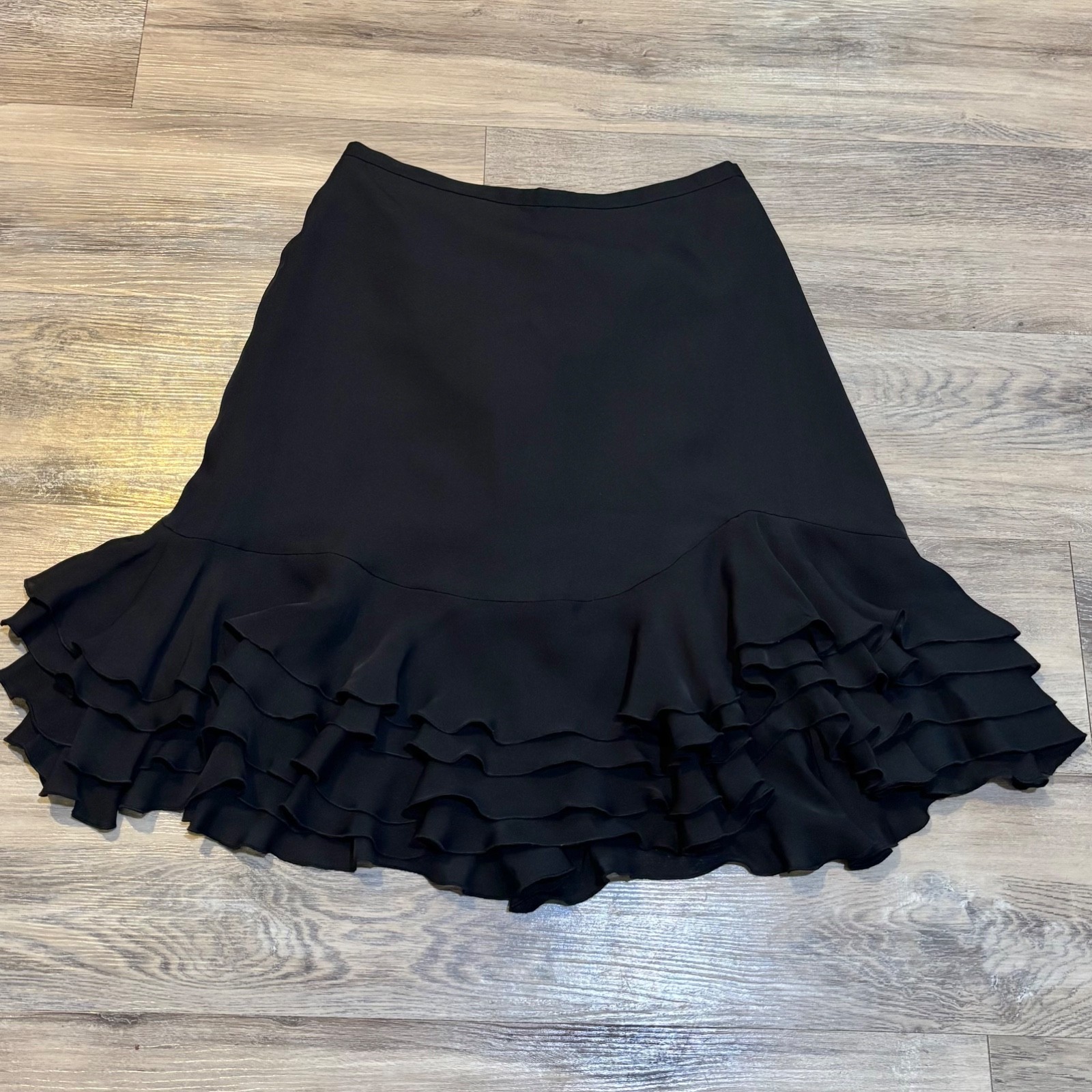VTG y2k Patrick Christopher Black 100% silk knee length ruffle skirt size 4P