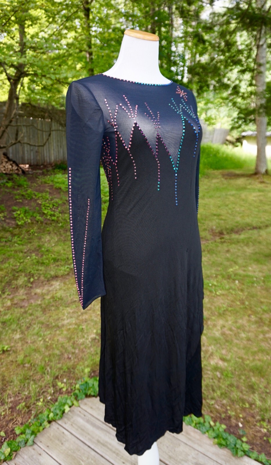 Vtg Giorgio di Sant&rsquo;Angelo Multicolor Rhinestone Stretchy Netted Bodysuit Dress