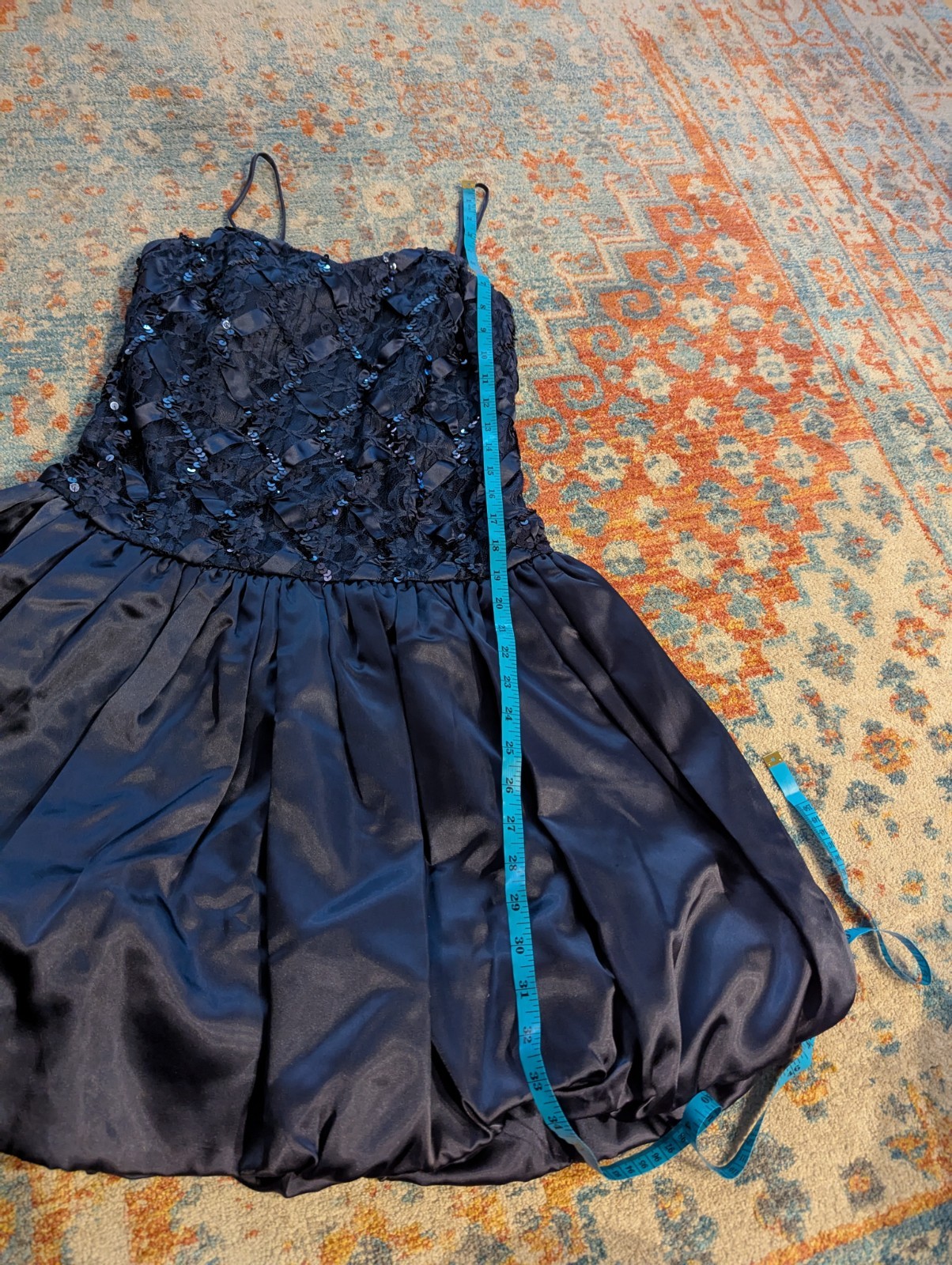 Vintage 80&rsquo;s Size Small/Med Formal Sequin Lace Ribbon Bodice Bubble Skirt Dress