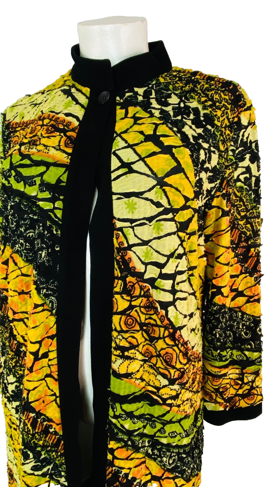 Vintage 1990s long yellow duster jacket XL semi sheer lightweight orange green