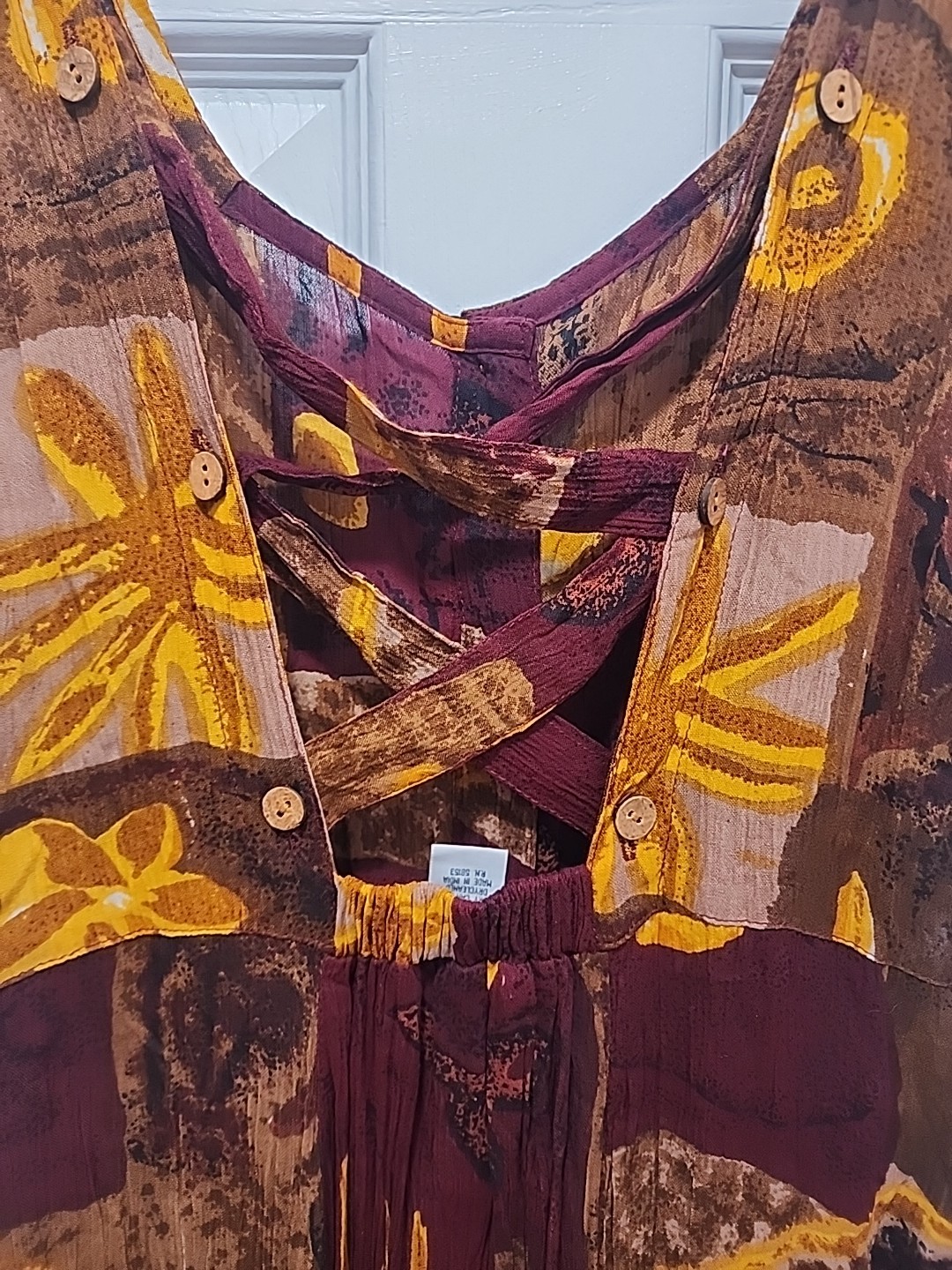 Vtg 90s Y2K Jasmine by KVM Button Front Crinkle Dress Criss Cross Back Sz Med