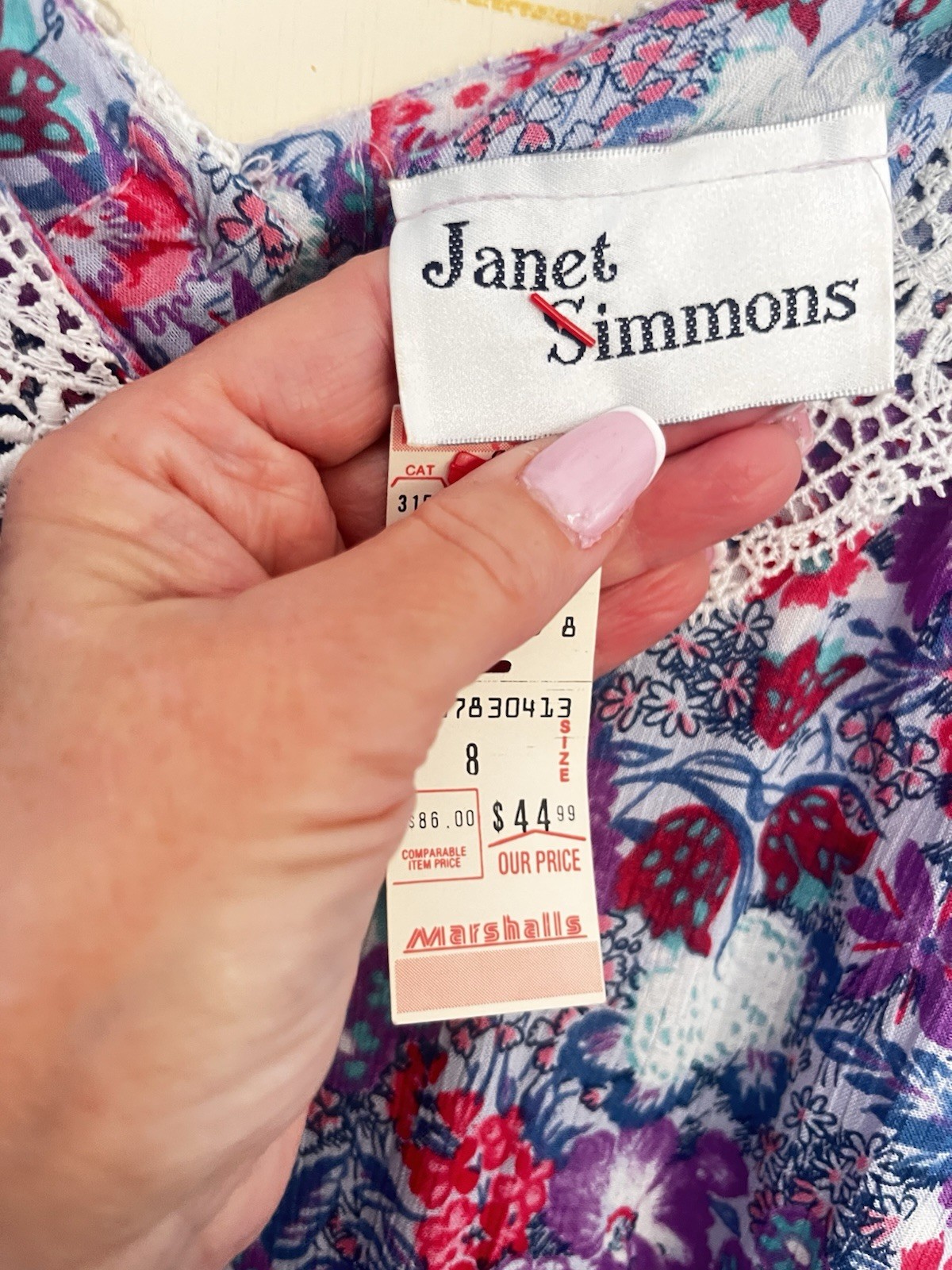 Vintage 1980&rsquo;s Janet Simmons Purple Floral Rayon Knee Length Dress Size 8 Retro