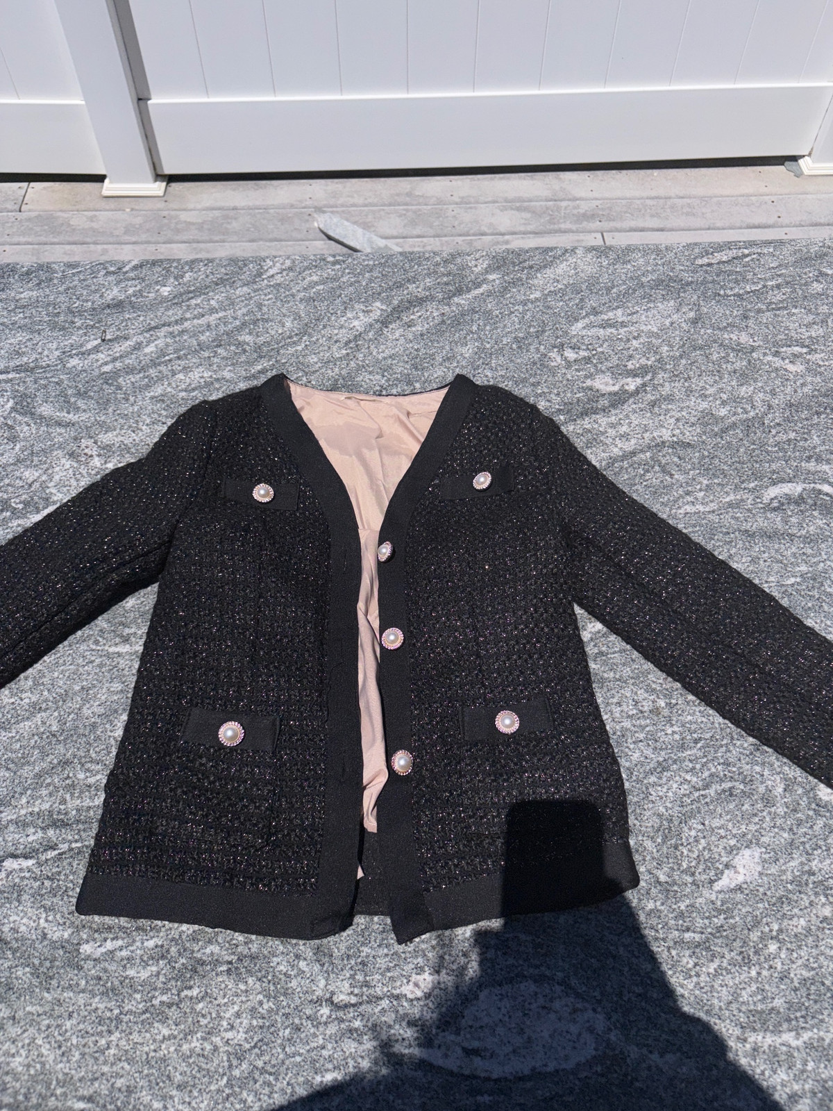 1990s Black Tweed Skirt Suit Set Supermodel Style Size M