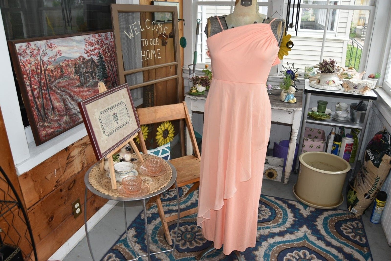 70s Spaghetti Strap Gown with Matching Wrap Roaman&rsquo;s Formal Peach – Size XS