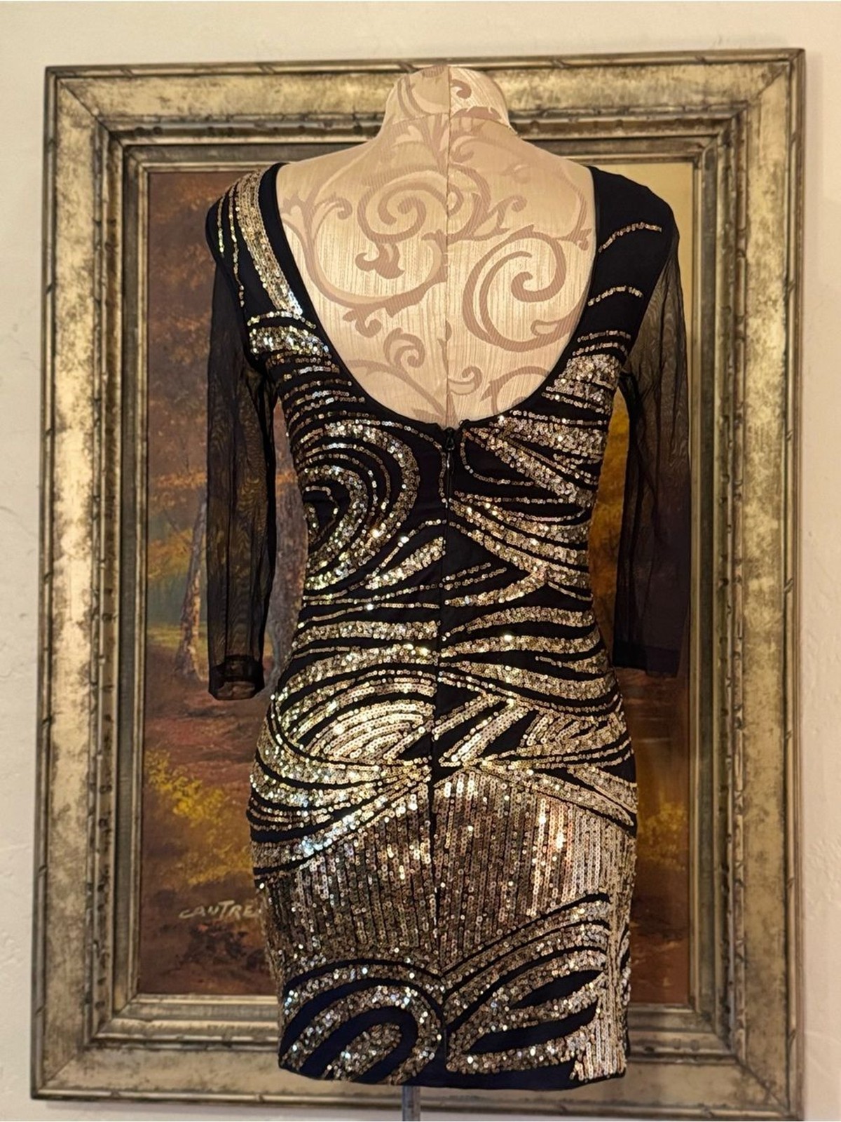 bebe 00s Y2K Black and Gold Sequin Mini Cocktail Dress – XS