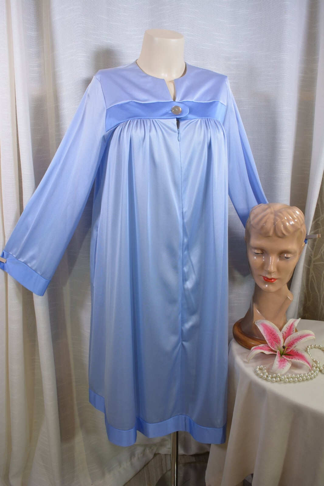 SHADOWLINE Robe or House Coat, Blue, Button & Zip Front, NOS With Tags VTG 70&rsquo;s