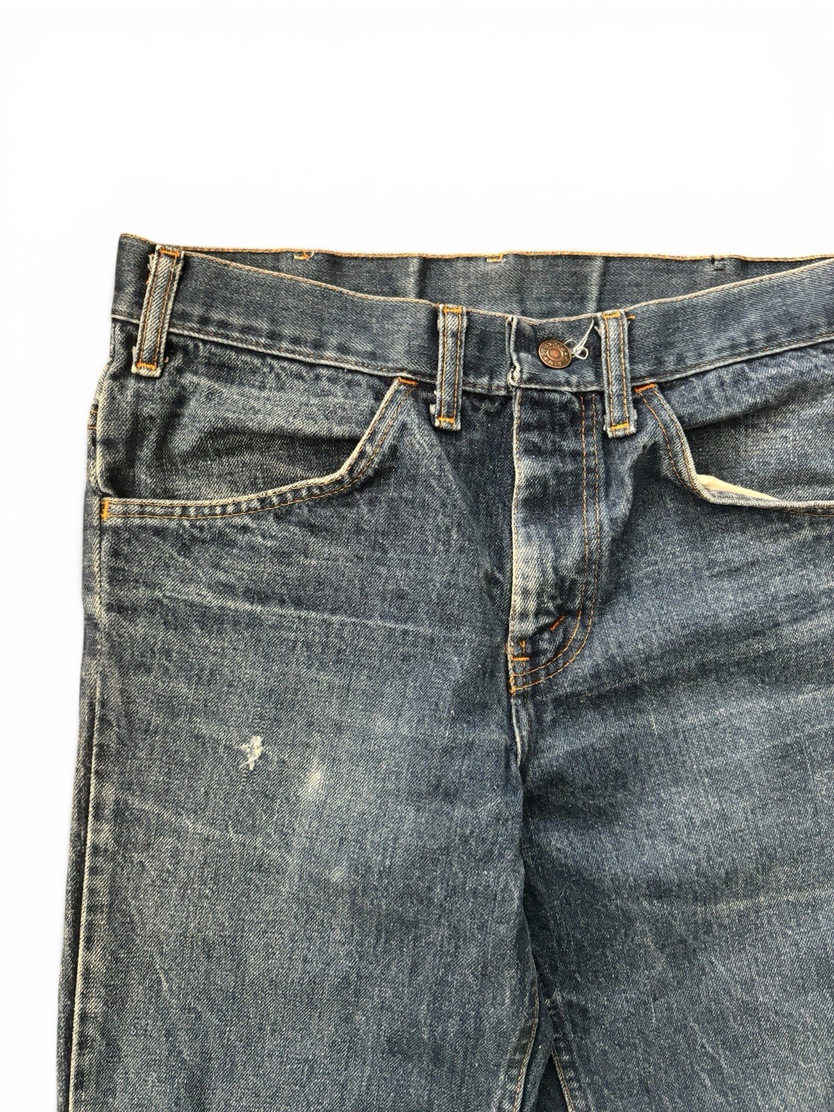 Vintage 70s Plain Pockets JCPenney Bell Bottom Flare Jeans Distressed Raw Hem