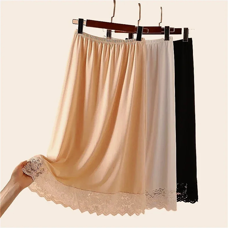 3 Lengths Basic Underskirt Modal Female Half Length Skirt Lace Slip Innerwear.