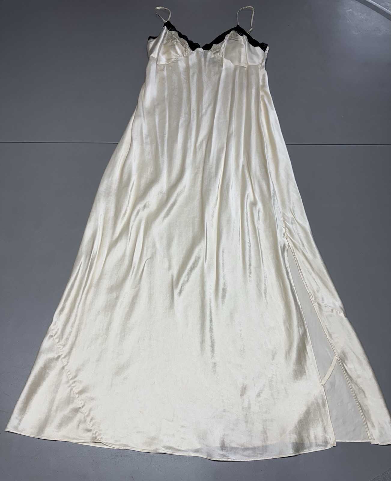 Y2K Valerie Stevens Sz L Ivory Lace Silk Maxi Nightgown Slip Dress Fairy Sexy
