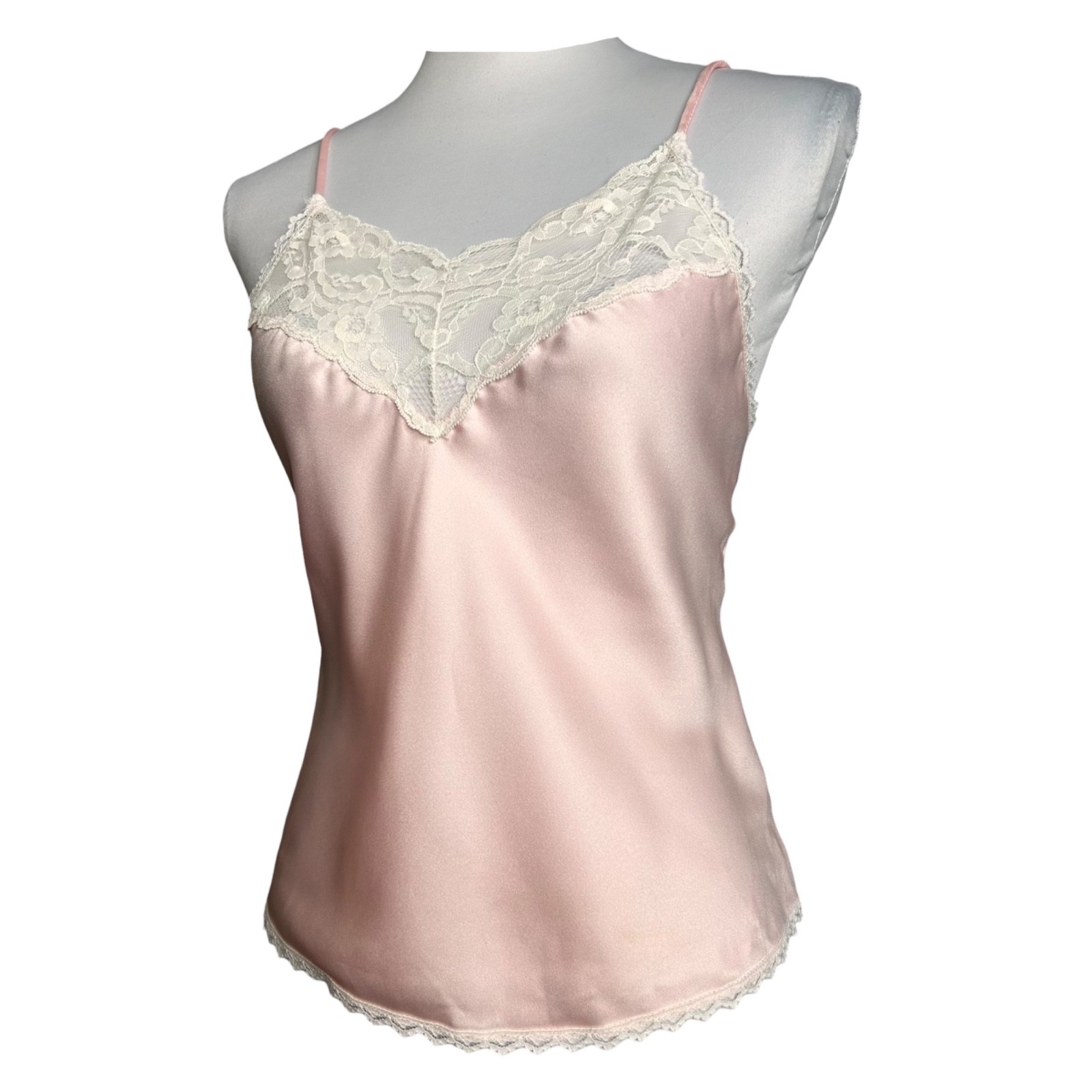 Vintage 80s Fairy Top S Pink Lace Trim Coquette Cottagecore Cami Unbranded