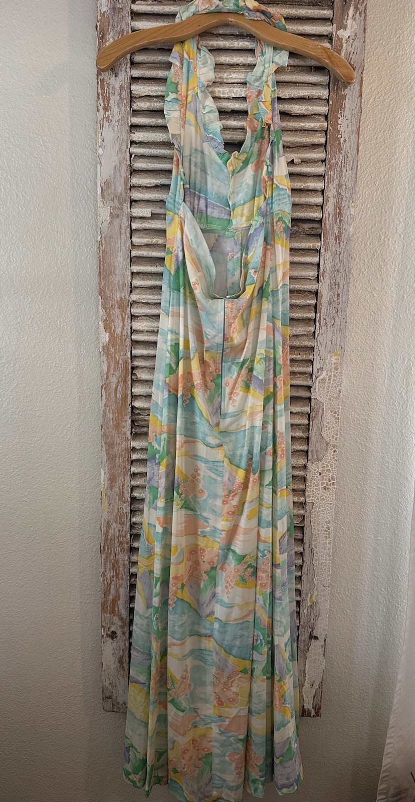 B7 Vintage Handmade Colorful Print Halter Dress Size XS/S – See Description!