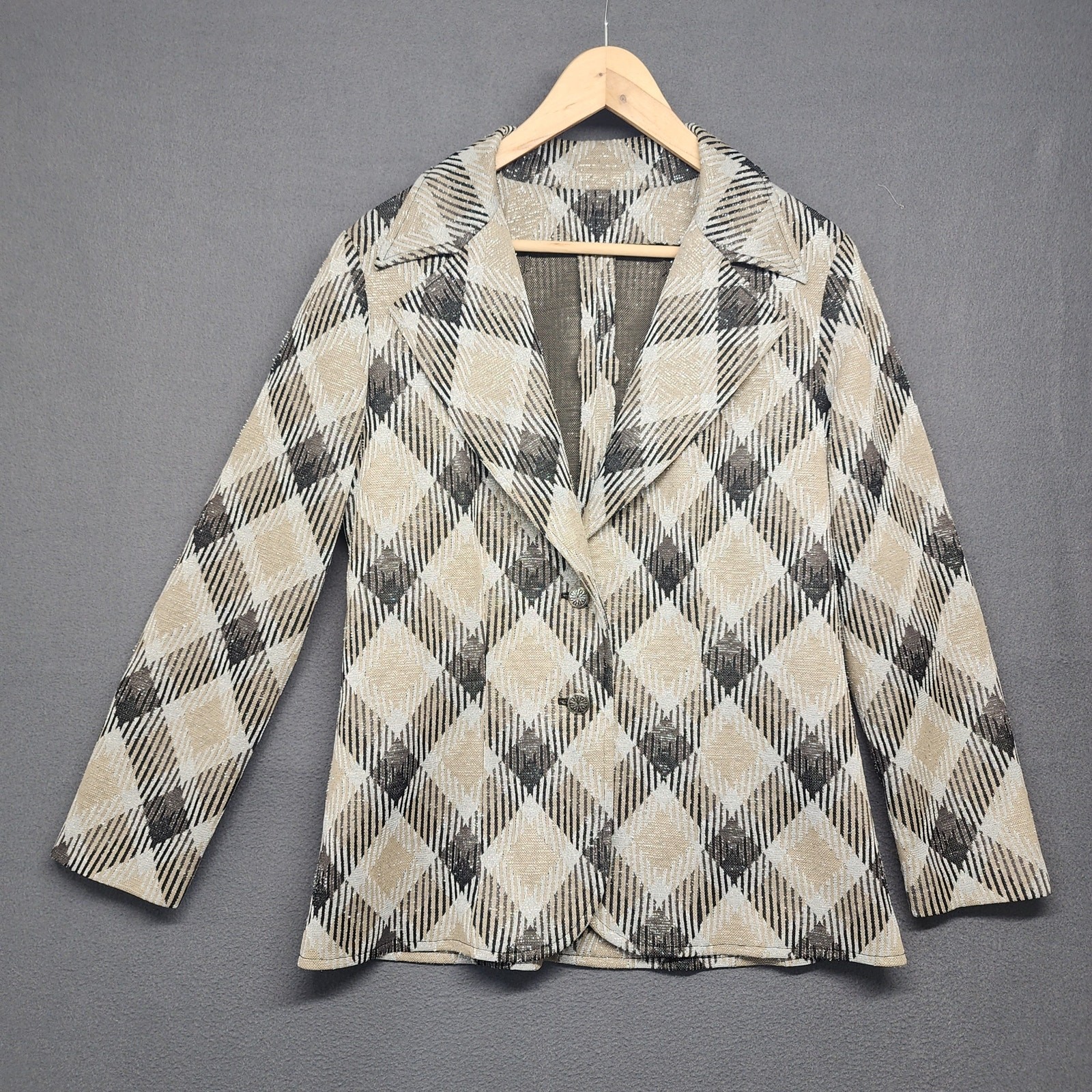 Vintage Handmade 3 Piece Set Jacket Vest Skirt Womens S/M Plaid Metallic 60s 70s