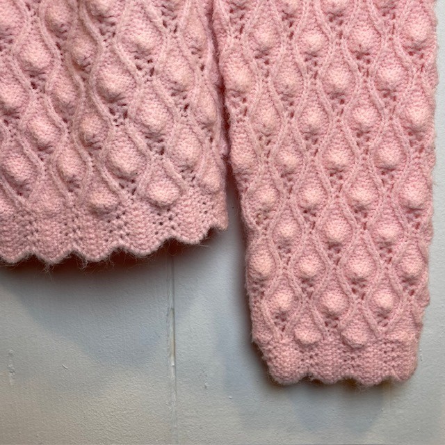 Vintage Handmade Pink Wavy Pineapple Textured Knit Button Cardigan Sweater Large