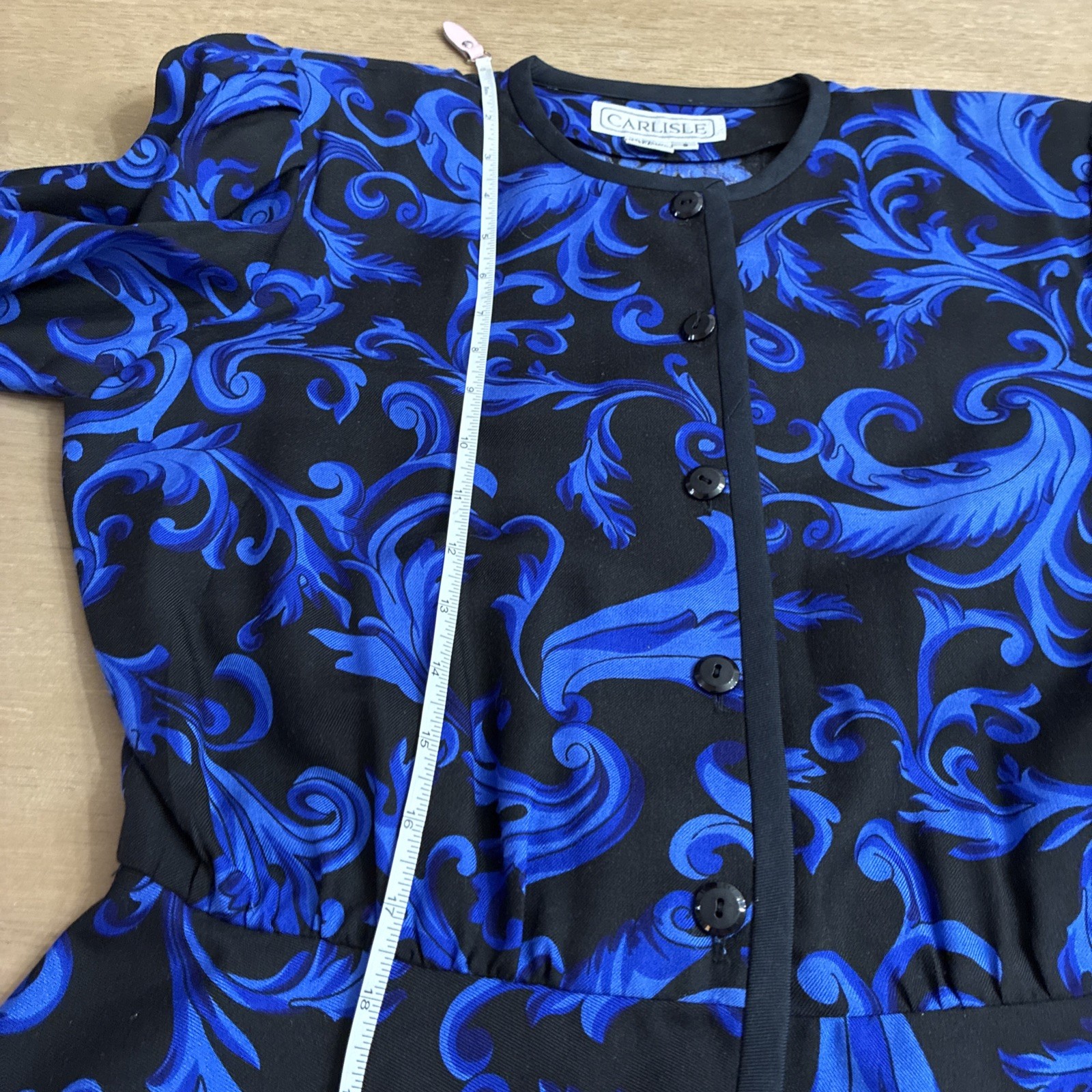 VTG CARLISLE Jacket Silk Wool Blend Women’s Sz 8 Blue Black Lined 80s W/Belt