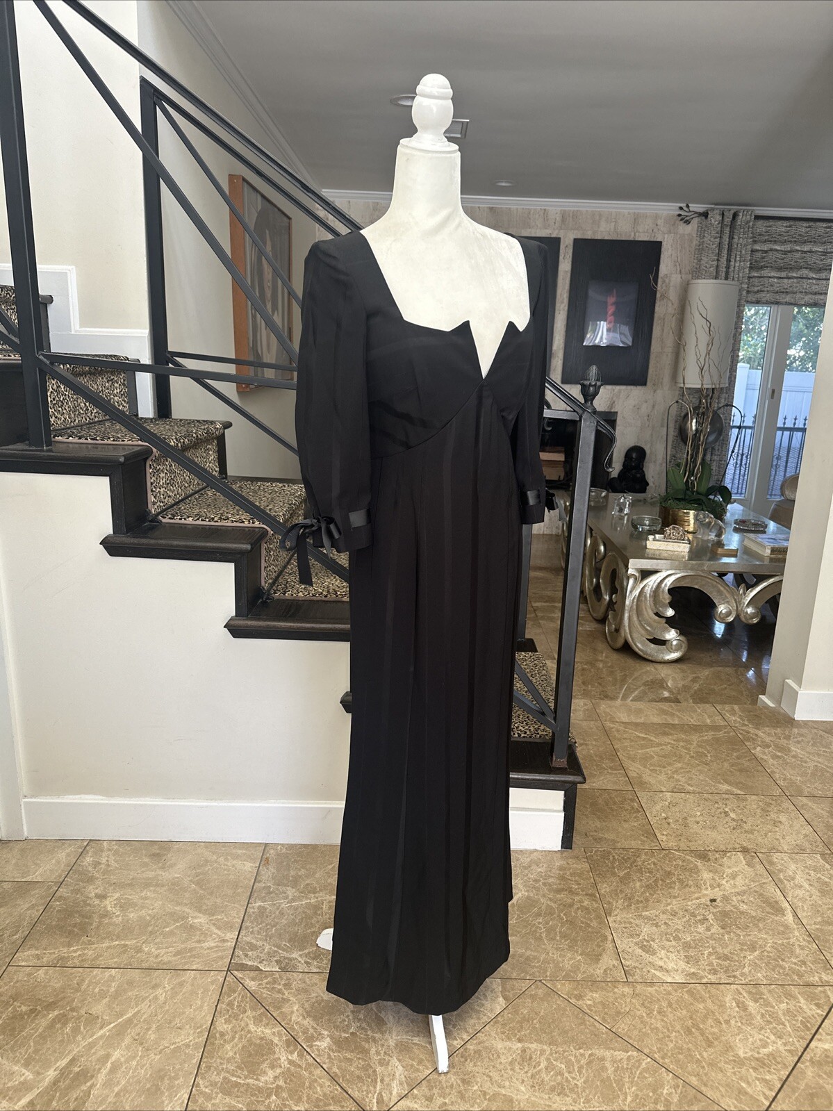 Sergio Girombelli Byblos Founder VTG Y2K Black Silk Crepe Satin Empire Gown 4