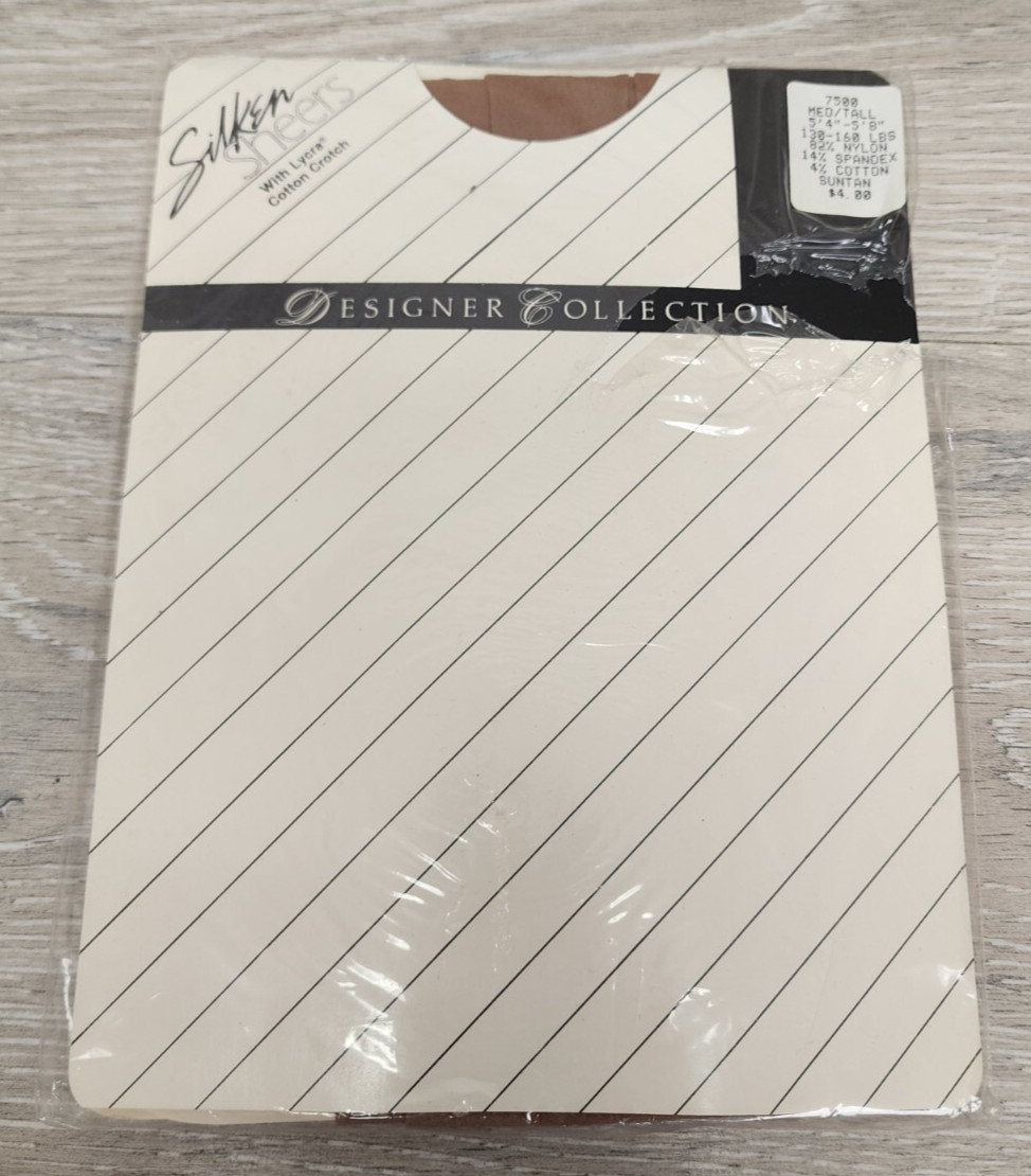 Silken Sheers Designer Collection 7500 Suntan Medium M Tall Pantyhose 2 Pack New