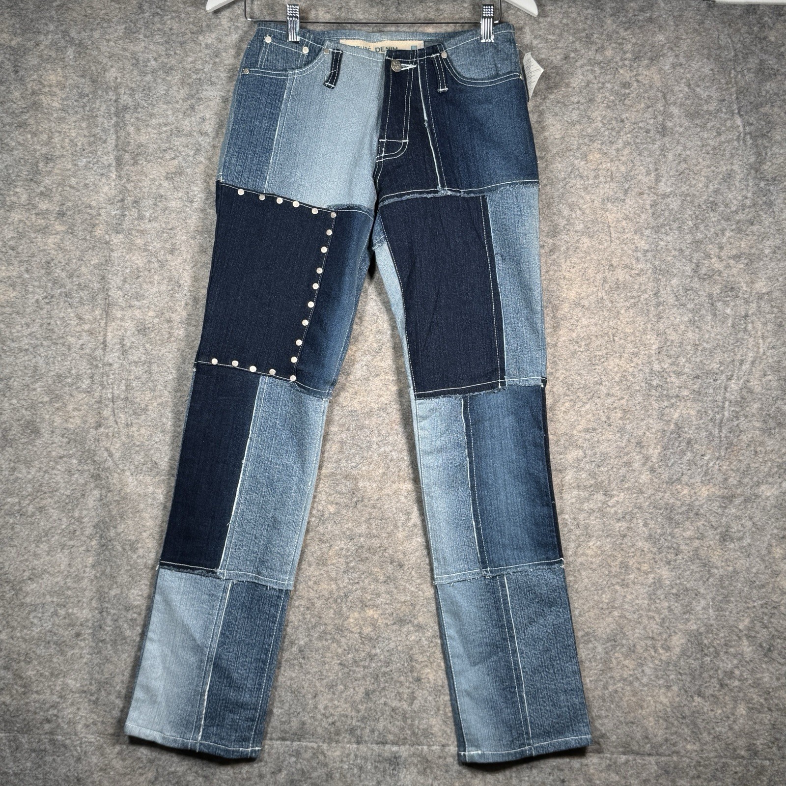 Vintage Y2K NWT Womens Azzure Denim Jeans Size 29×31 Patchwork Washed Fringe
