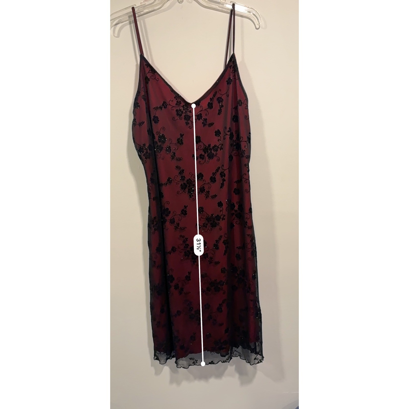 Chesley Red/Black Floral Slip Dress Women&rsquo;s XL Vintage Y2K Evening Cocktail