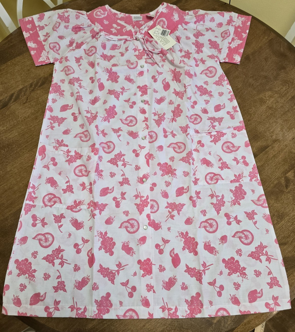 Vtg 80/90s House Dress Mumu Pockets White Pink Cherry Lemon Flowers SZ M NWT
