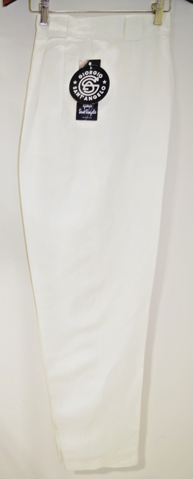 C27 NWT Vintage Giorgio Sant’Angelo 8 Ivory Pleated Dress Pants Linen & Rayon