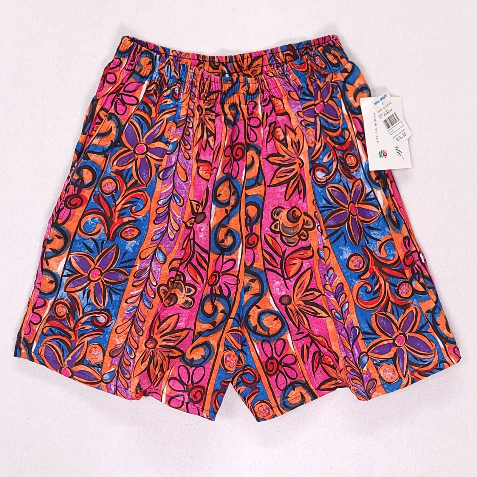 Vintage 1993 Enchante Womens Floral Shorts Pink Orange Blue Cotton Medium NWT